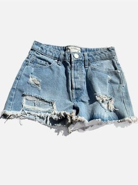 Banjara Frayed High Rise Light Blue Distressed Denim Cutoff Shorts 24